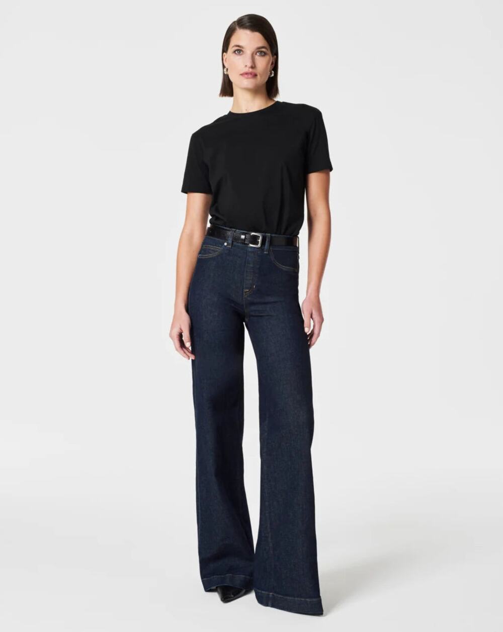 SPANX Wide Leg Jeans Full Length Raw Indigo Sz L $148 {3S50}